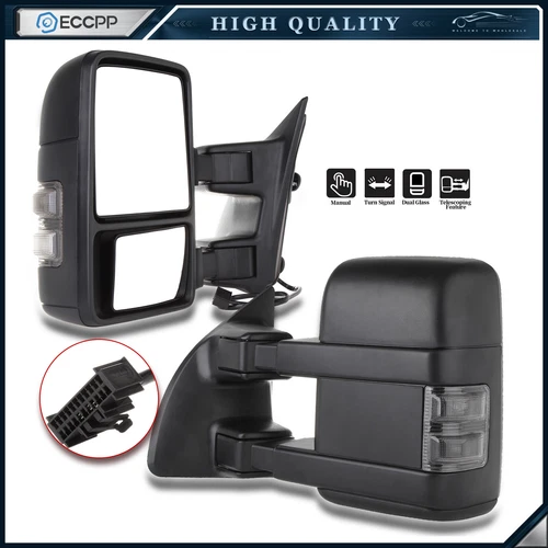 Manual Tow Mirrors For 99-16 Ford F250 F350 F550 Super Duty SMOKE Turn Signal