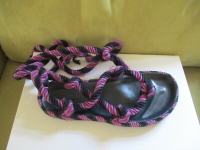 $580 Isabel Marant Erol Rope Flat Ankle Strap Thong Sandals Purple