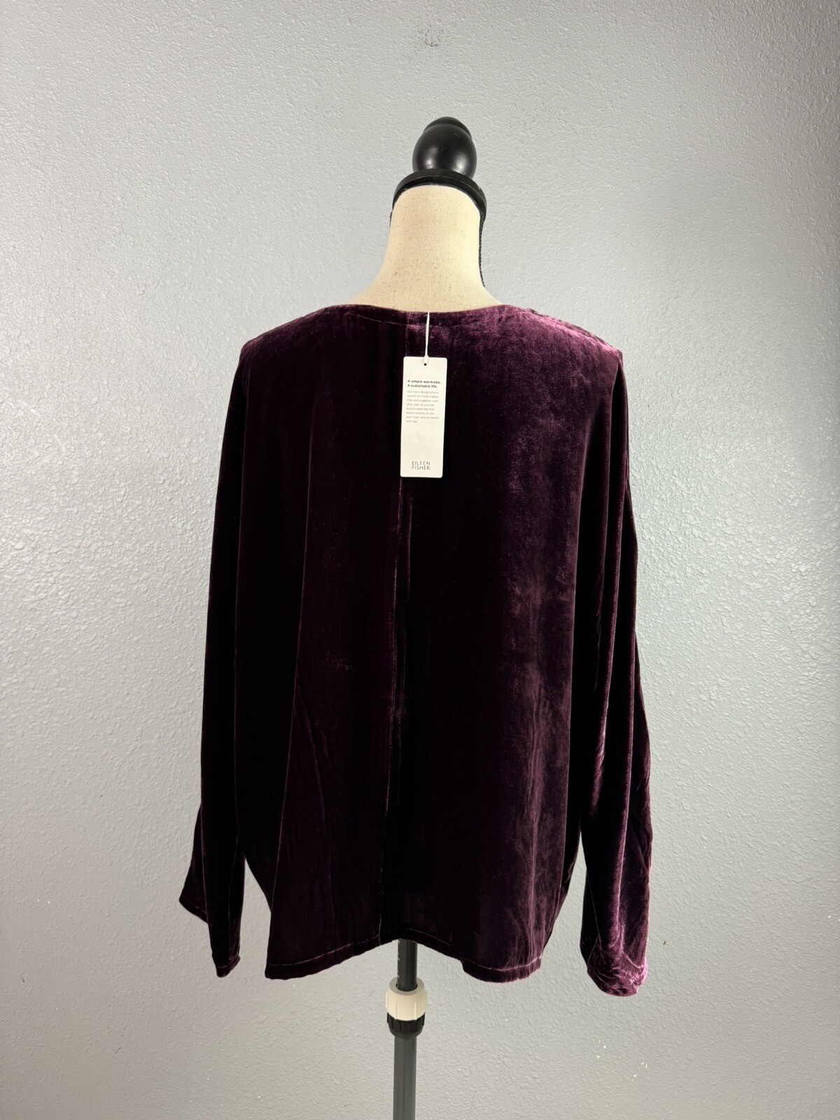 Eileen Fisher Sweet Plum Dolman Sleeve Silk Velvet V Neck Top Size M NWT $278