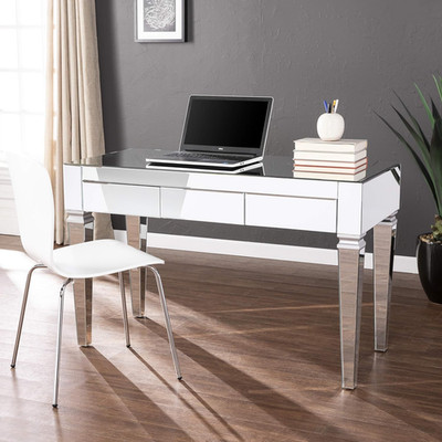 Glamorous Silver Darien Mirrored Desk for Stylish Home Offices