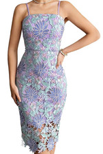 Women's Purple Embroidered Floral Bodycon Midi Dress, Size Large (8-10), NEW