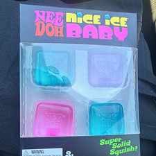 Nee Doh Nice Ice Baby Super Solid Squish Squeeze Toy Set 4 Pack Blue/Purple/Pink