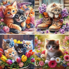 4 KITTENS  20 Colors Diamond Full Canvas Painting Kit  8"x8" / 20X20 cm Each