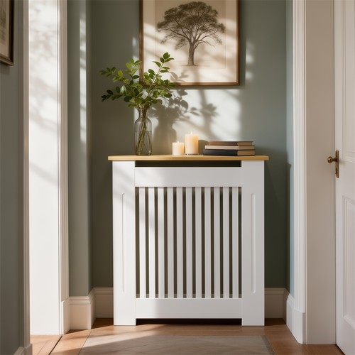 Modern Radiator Cover with Table Top, White Radiator Cabinet, Enclosure for Home - Afbeelding 18 van 28