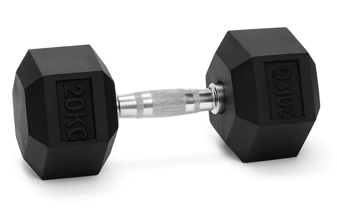 Rubber Hex Dumbbell 20kg Ergo Hand Weight Gym Strength Training Home Workout