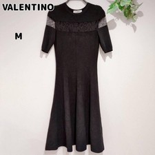 VALENTINO Lace Short Sleeve Knit Dress Women Size M Black Genuine