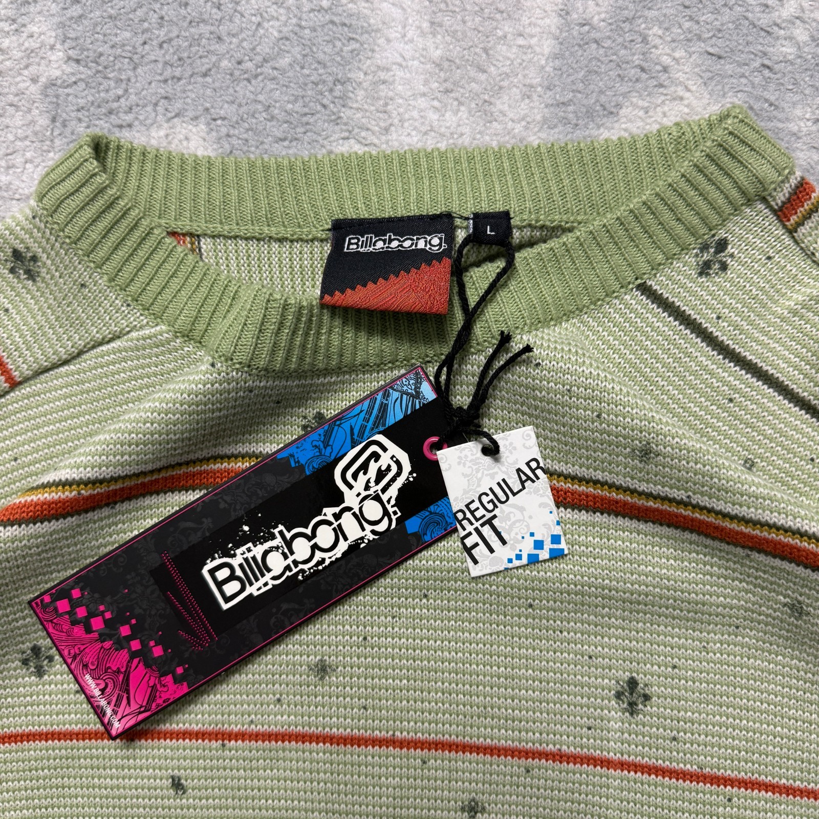 Vintage Billabong ‘Stripper’ 2000’s Y2K Stripe Light Green Large Knitted image 3