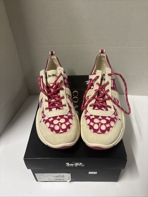 Coach Women's Sneakers 9.5 B Off-White Pink Mesh And Suede Running Shoes New$250