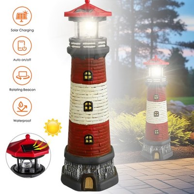 Solar LED Leuchtturm Leuchtfeuer Gartendeko Deko Leuchte rot weiß Beleuchtung
