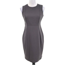 Calvin Klein Dress Petites 6P Gray Sheath Stretch Knit Back Zip Fitted Career