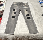 Men’s Gray Distressed Straight Fit Denim Jeans W/ Holes 5-Pocket Mid Rise — photo 1