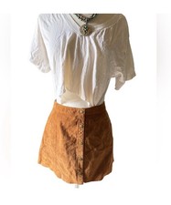 Forever 21 100 leather high waisted button down brown mini skirt womens sz S
