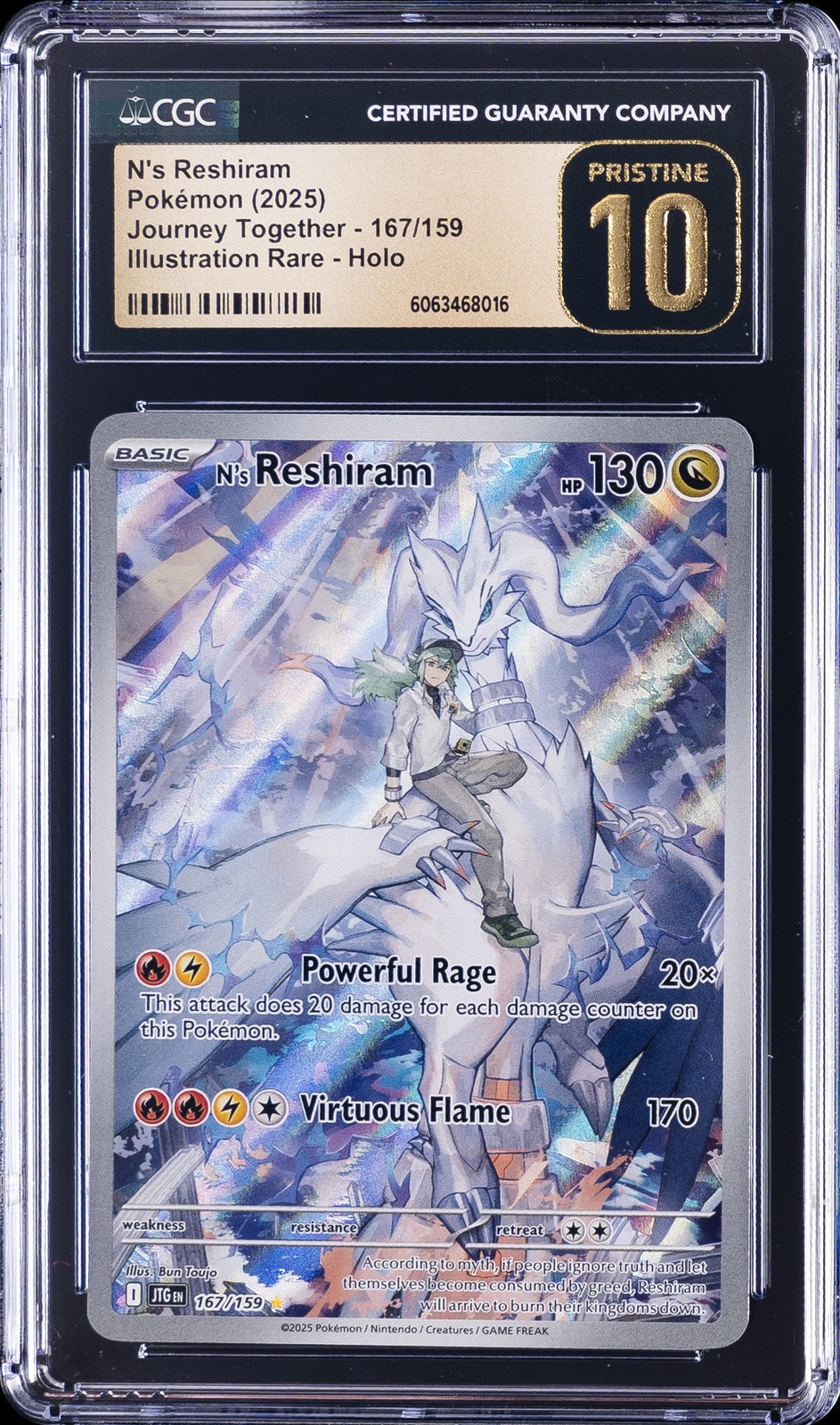 2025 POKEMON JOURNEY TOGETHER #167/159 N'S RESHIRAM CGC 10 PRISTINE