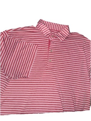 Johnnie-O Polo Shirt Mens Medium Pink White Striped Golf Performance Stretch