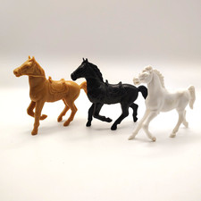 Western Horses Lot Of 3 Plastic Tan Black White Vintage Toy Figurines