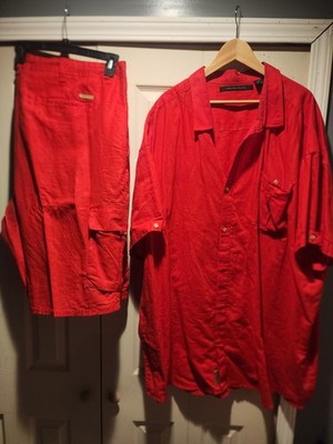 Sean John linen cargo short set, RED, Shirt 5XB, Shorts - 48B