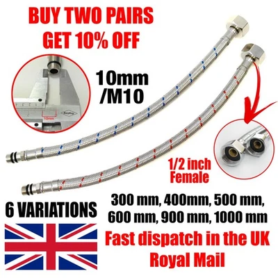 EVG M10 x 1/2 BSP Küche/Waschbecken Mischer Wasserhahn Monoblock Flexibler Stecker Schlauchrohre