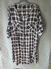 Torrid Womans Sz 2X Dress Black White Plaid Pockets Zip 3/4 Roll Tab Sleeve