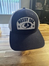 Mossy Oak Men's Snapback Trucker Hat Blue And White Mesh
