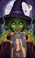 Halloween Long Black Hair Wig Neon Green Streak Highlights Costume Dress-up New