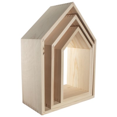 Dekoratives Regalsystem Kiefer Hausform Holz Aufbewahrung Display Wandregal
