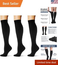 3 Pairs Compression Socks 20-30 mmhg Knee High Running Sport Long Stockings