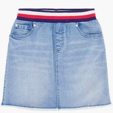 Tommy Hilfiger Skirt Girls S Denim Light Wash Raw Hem Striped Waistband Stretch