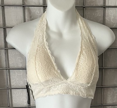 NWT Free Press Nordstrom IVORY Lace Halter Bralette Size M