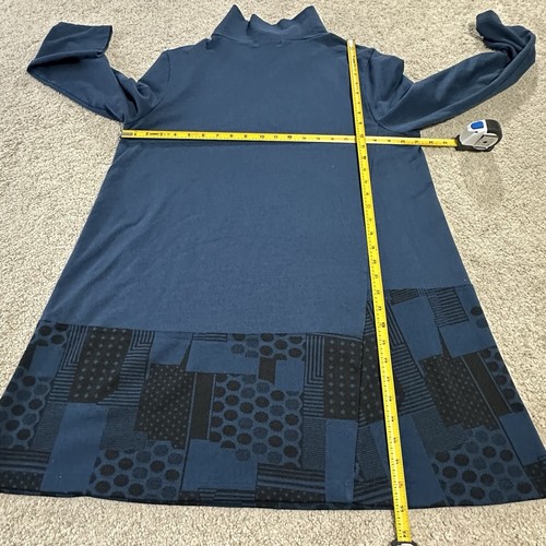 Chalet Et Ceci Cowl Neck Mini Shift Dress Women’s L Blue Black Pocket - Picture 10 of 10