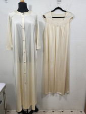 Vintage Sears Long Robe Gown Peignoir Set Sheer Nylon Ivory Bridal Womens M