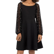 Speechless Kids' Girls Rhinestone Mesh Long Sleeve Crepe Dress Black Sz M 10 NWT