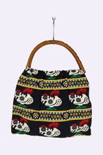 Borsa Vintage Portoghese Gallo di Barcelos Anni 70 80 Manici Bambù Boho