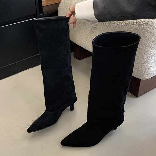 Winter Street Style Pointed Toe Knee-High Boots Women Low Heels Shoes Long Boots - Picture 13 of 14