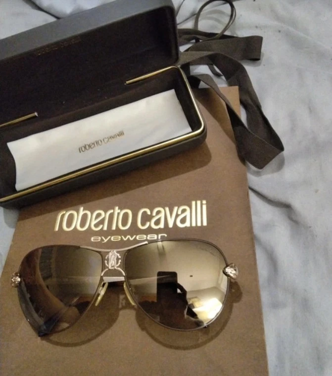 Roberto Cavalli Tiresia RC385S Gunmetal Aviator Sunglasses Smoke Lens w/ Box Roberto Cavalli Gray Aviator Sunglasses for Women for sale  main image 4