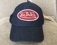 Von Dutch Blue Denim Trucker Snapback Hat Adjustable Mesh Back Cap NWT