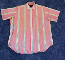 Mens Ralph Lauren Blake Button Up Red Yellow Green Blue Stripes Shirt Size Large