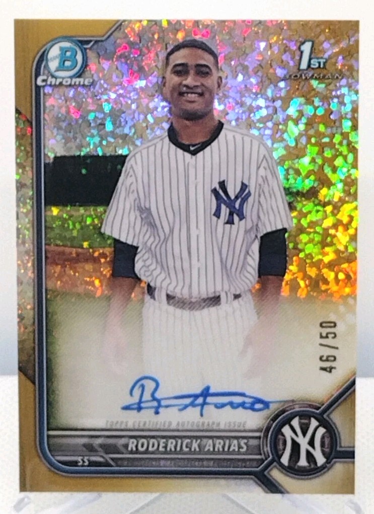 Roderick Arias 1st /50 Auto Gold Mini Diamond 2022 Bowman Chrome #CPA-RA Yankees