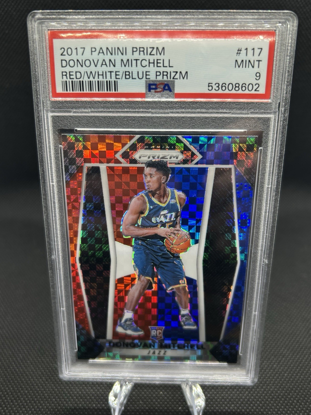 2017-18 Panini Prizm Donovan Mitchell #117 Red White Blue Prizm (RC) PSA 9