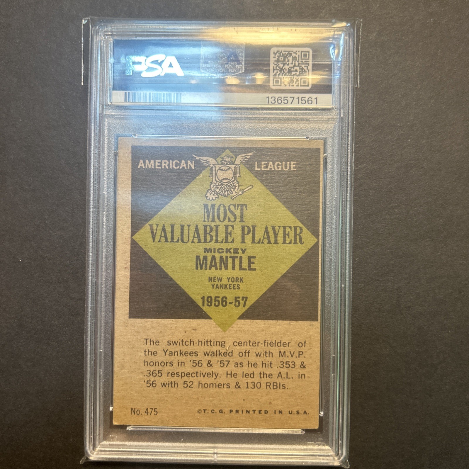 1961 Topps Set-Break #475 Mickey Mantle Mvp PSA 4 VG-EX GREAT COLOR!! view 7