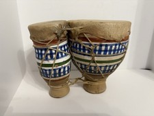 Tamburo bongo doppio pelle di capra ceramica marocchina fatto a mano anni 60-70 vintage