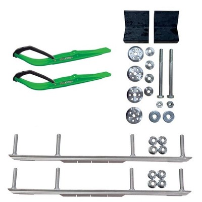 C&A Pro Green Razor Snowmobile Skis w/ 4.5'' Shaper Bars Complete Kit Arctic Cat