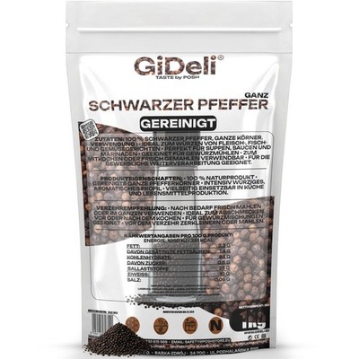 Schwarzer Pfeffer 1kg Ganz Pfefferkörner Gewürz Kochen Natur Beilage  GiDeli