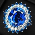 925 Sterling Silver White Gold Rings Stupendous Royal Blue Sapphire Oval 9.10Ct