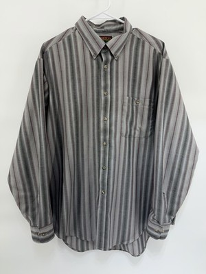 Oakton Limited Mens XLarge Long Sleeve Gray Burgundy Striped Button Down Vtg USA