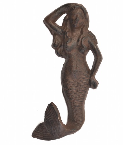 Mermaid Wall Hook Rust Cast Iron Coat Hanger Ocean Nautical Decor 5.75" Tall - 第 1/2 張圖片