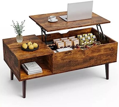 Modern Wood Lift Top Dining Tabletop Coffee Tea Table W Adjustable Shelf Storage