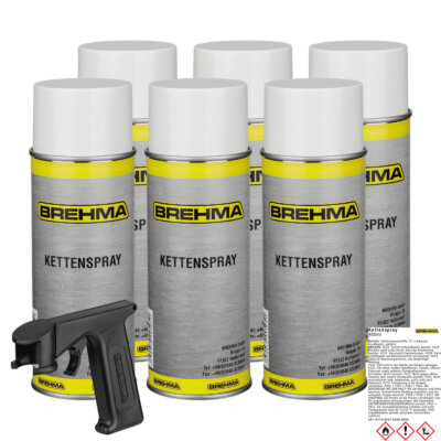 6x BREHMA Kettenspray 400ml für O-Ring-Ketten geeignet transparent mit Griff