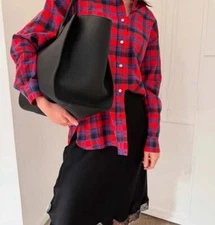 THE ROW Men/women Plaid Fashion Crew Collar Long-sleeved Summer Top Shirt