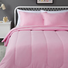 3 Piece Microfiber Comforter and Pillow Sham Set, Full/Queen, Solid Light Pink