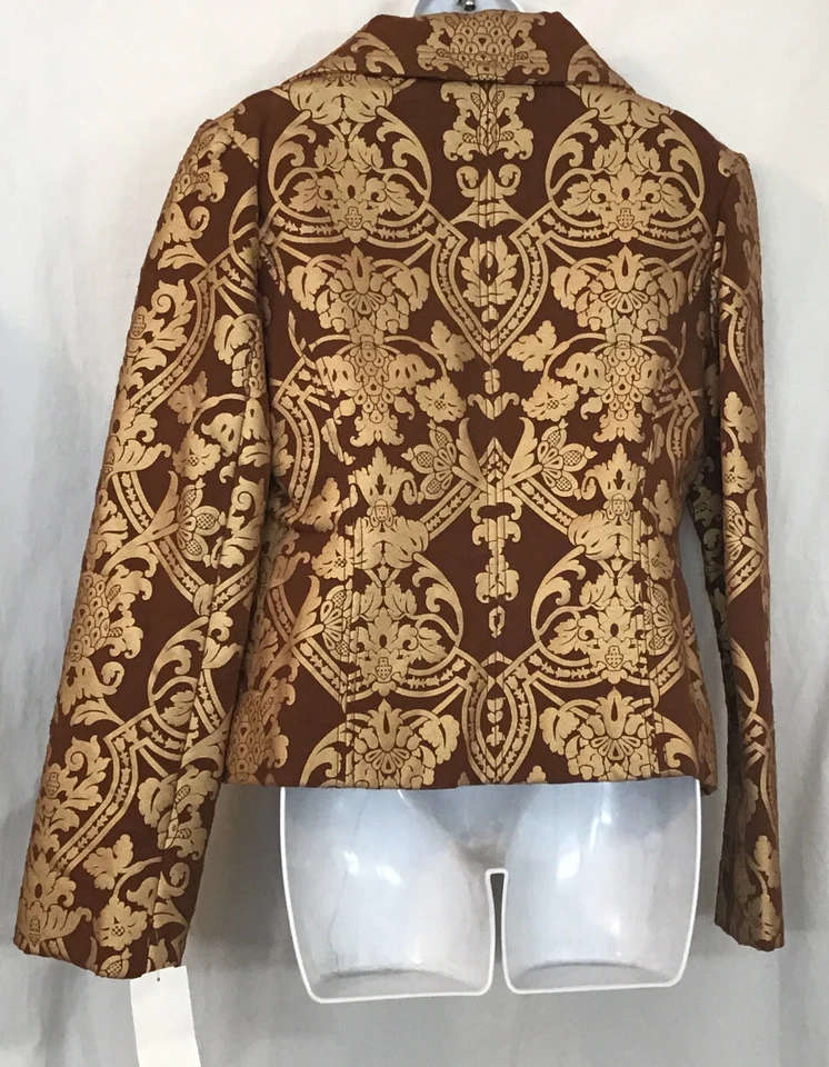 Chaqueta Yoana Baraschi Tabaco/Dorado Floral Bordado Estampado Recortado Nueva Con Etiquetas Talla 10 Foto 4 de 4